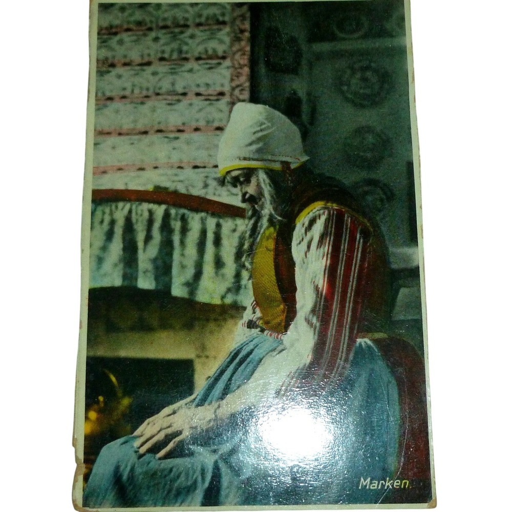 Vintage 1927 Marken Netherlands Postcard Traditional Dress Amsterdam Postmark